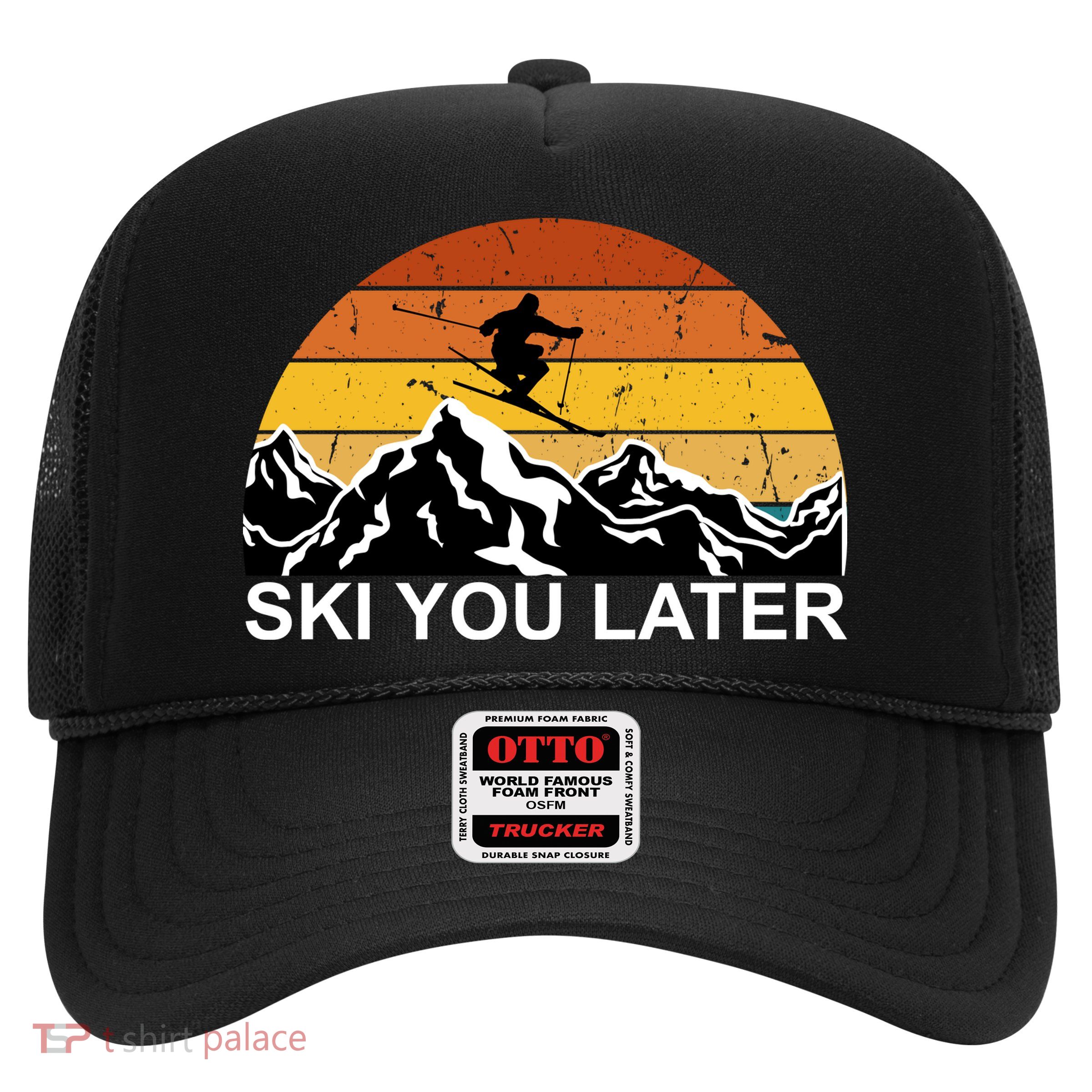 Ski You Later Skiing Retro Sunset Mountain Trucker Hat