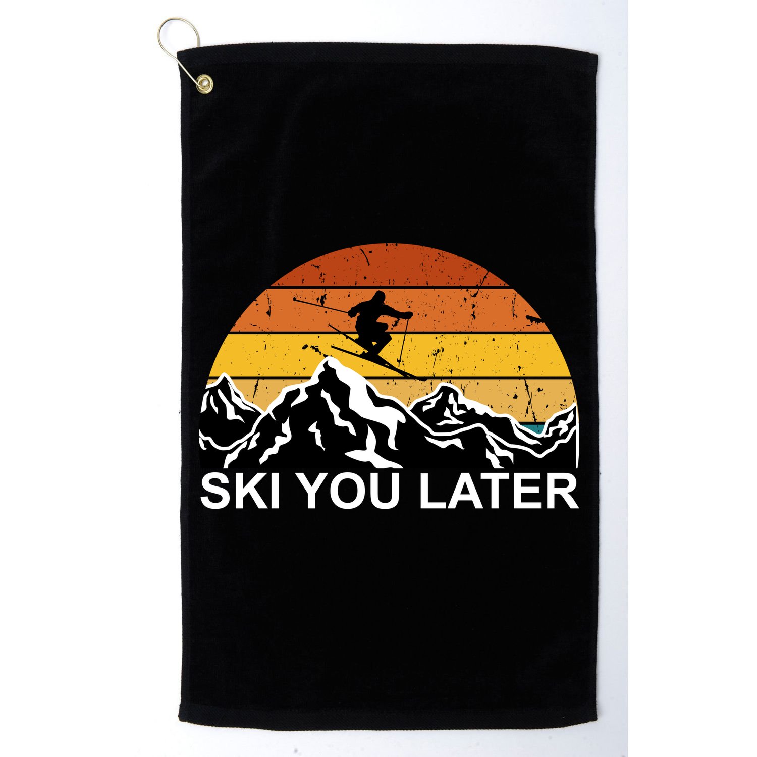 Ski You Later Skiing Retro Sunset Mountain Golf Towel