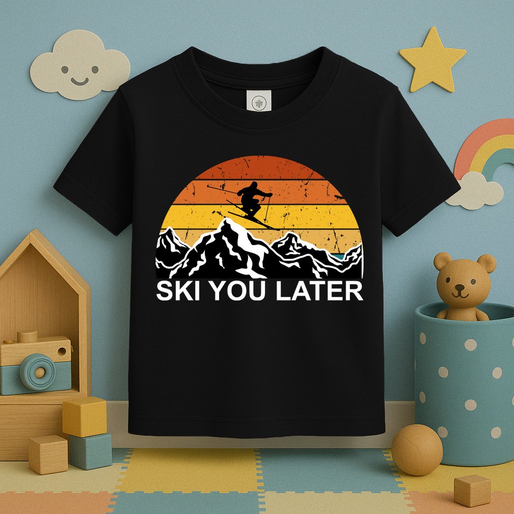 Ski You Later Skiing Retro Sunset Mountain Toddler T-Shirt