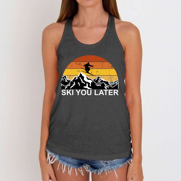 Ski You Later Skiing Retro Sunset Mountain Women's Knotted Racerback Tank