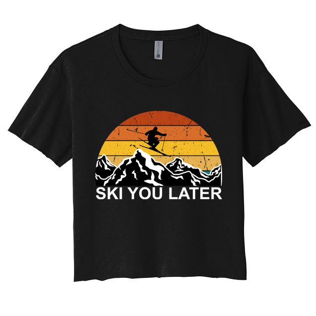 Ski You Later Skiing Retro Sunset Mountain Crop Top