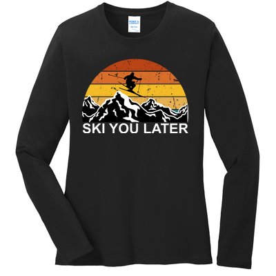 Ski You Later Skiing Retro Sunset Mountain Ladies Long Sleeve Shirt