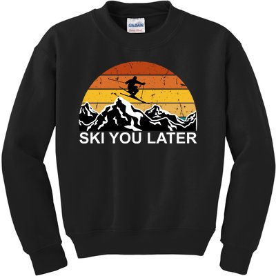 Ski You Later Skiing Retro Sunset Mountain Kids Sweatshirt