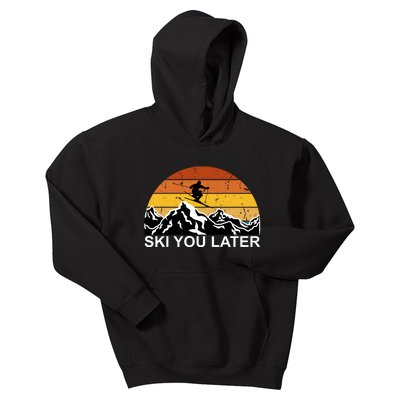 Ski You Later Skiing Retro Sunset Mountain Kids Hoodie