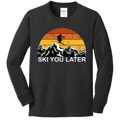 Ski You Later Skiing Retro Sunset Mountain Kids Long Sleeve Shirt