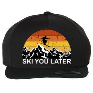 Ski You Later Skiing Retro Sunset Mountain Wool Snapback Cap