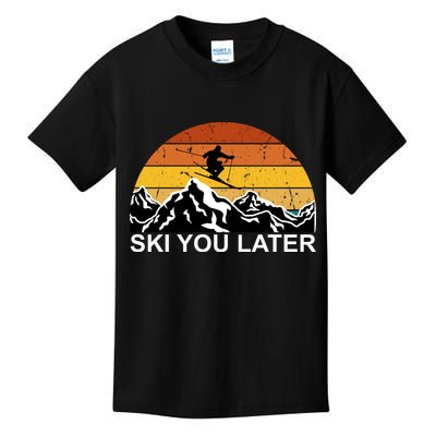 Ski You Later Skiing Retro Sunset Mountain Kids T-Shirt