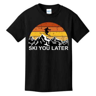 Ski You Later Skiing Retro Sunset Mountain Kids T-Shirt