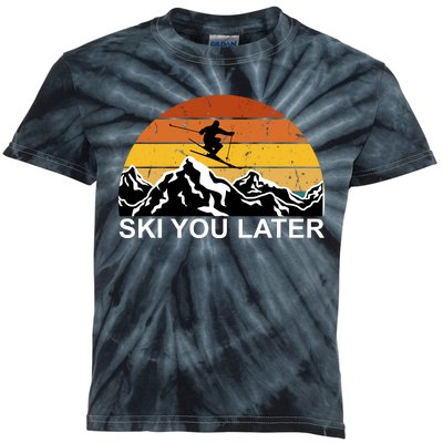 Ski You Later Skiing Retro Sunset Mountain Kids Tie-Dye T-Shirt