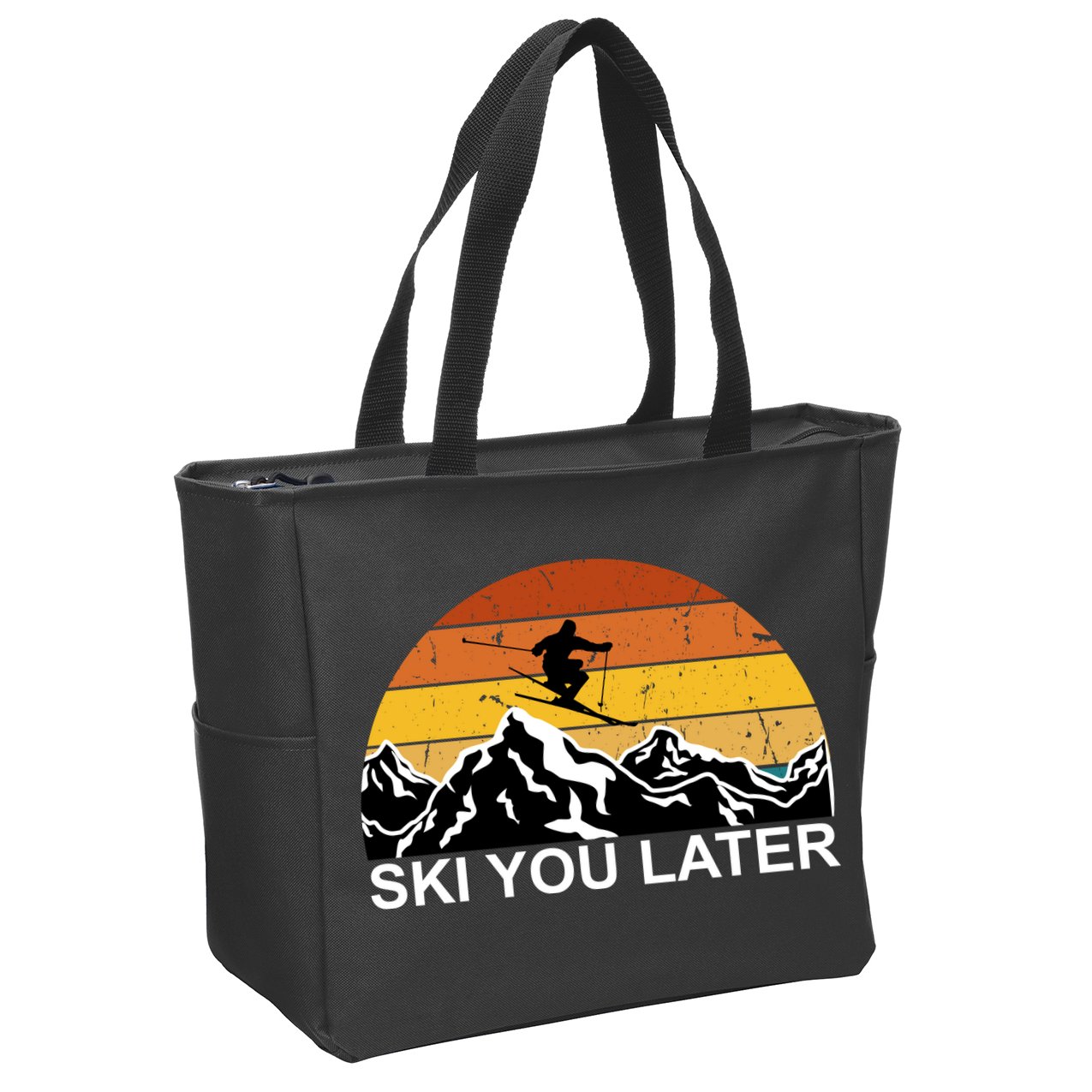 Ski You Later Skiing Retro Sunset Mountain Zip Tote Bag