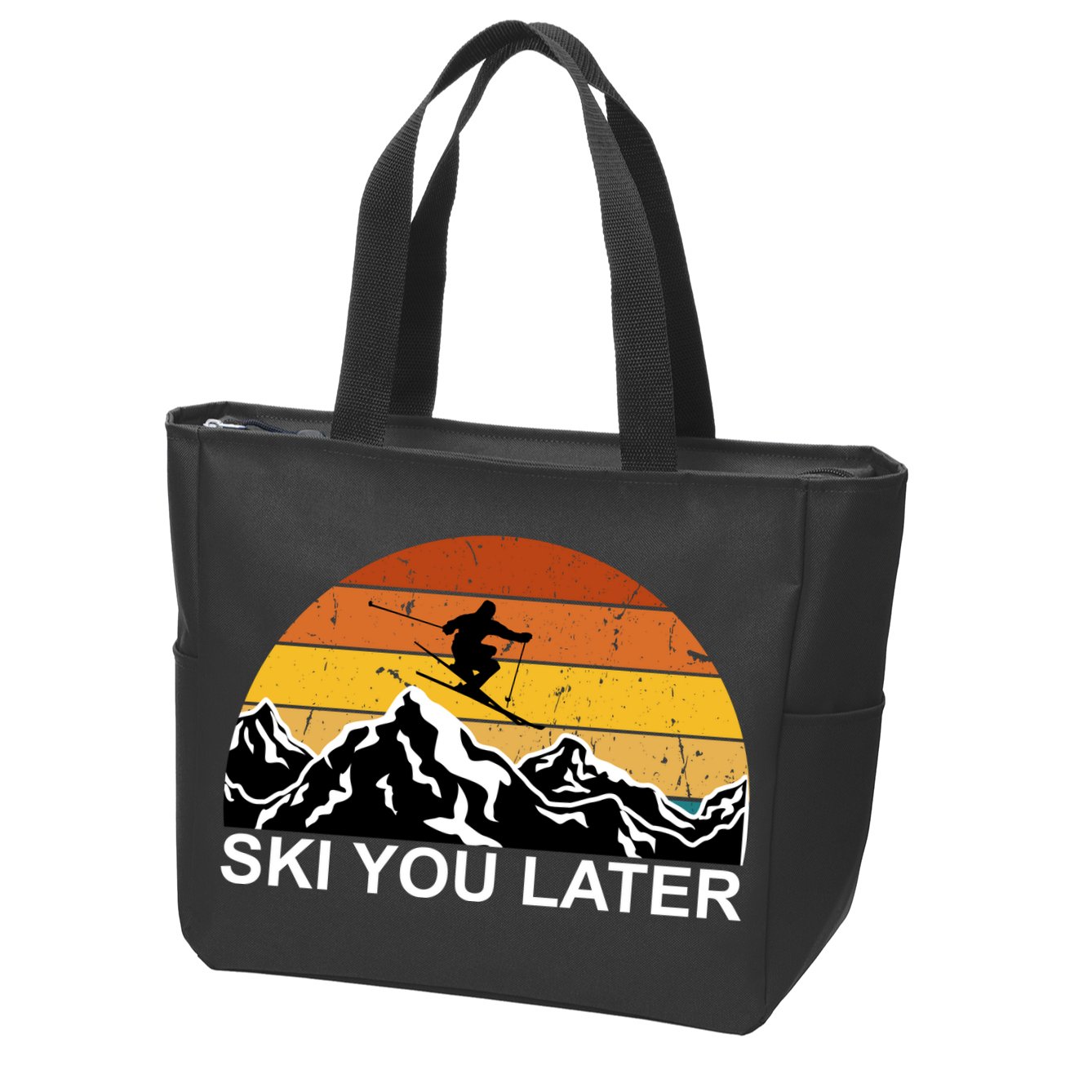Ski You Later Skiing Retro Sunset Mountain Zip Tote Bag