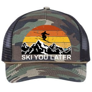 Ski You Later Skiing Retro Sunset Mountain Retro Rope Trucker Hat Cap