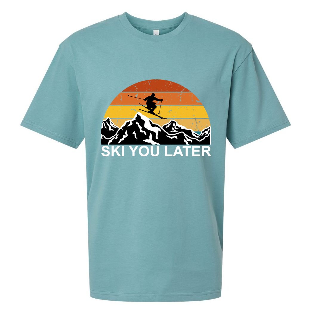 Ski You Later Skiing Retro Sunset Mountain Sueded Cloud Jersey T-Shirt