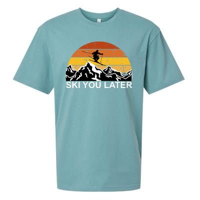 Ski You Later Skiing Retro Sunset Mountain Sueded Cloud Jersey T-Shirt