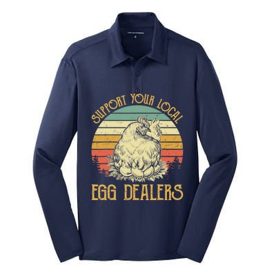 Support Your Local Egg Dealers Farmers Funny Chicken Lover Silk Touch Performance Long Sleeve Polo