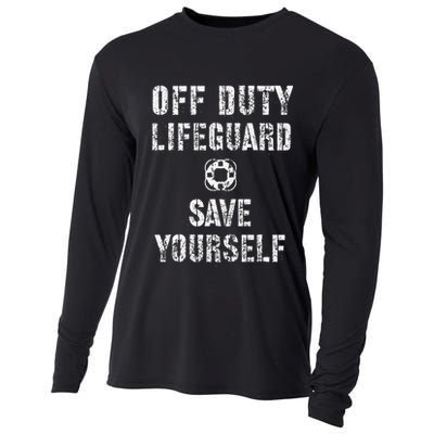 Save Yourself Lifeguard Swimming Pool Guard Off Duty Red Cooling Performance Long Sleeve Crew