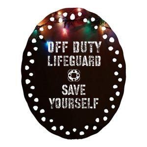 Save Yourself Lifeguard Swimming Pool Guard Off Duty Red Ceramic Oval Ornament