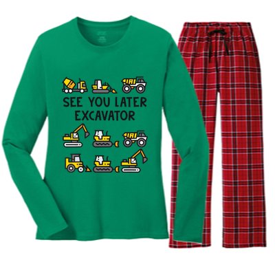 See You Later Excavator Women's Long Sleeve Flannel Pajama Set 