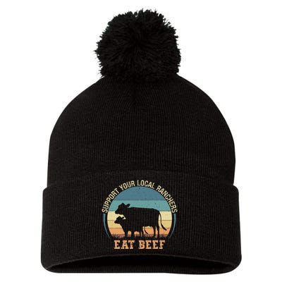 Support Your Local Ranchers Eat Beef Pom Pom 12in Knit Beanie