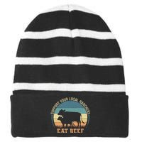 Support Your Local Ranchers Eat Beef Striped Beanie with Solid Band