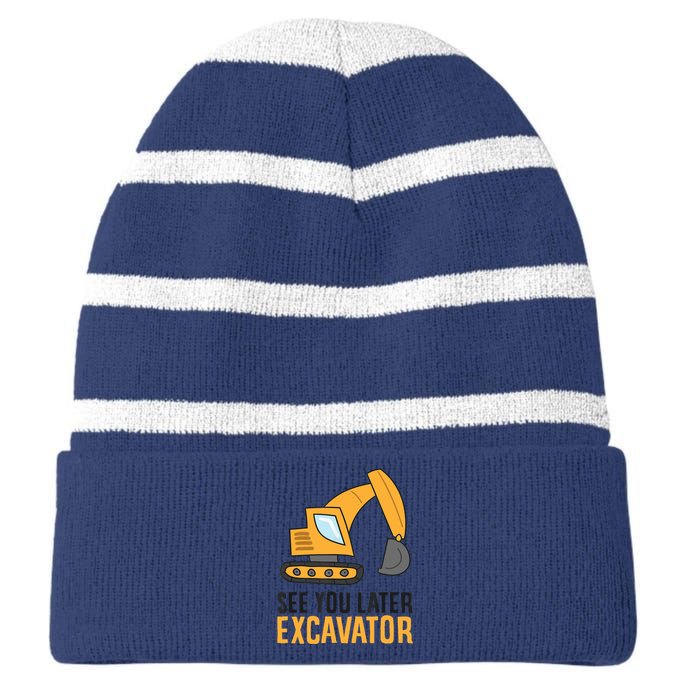 See You Later Excavator Boy Excavator Striped Beanie with Solid Band