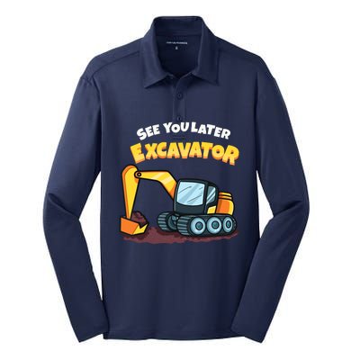 See You Later Excavator Heavy Equipment Digging Dozer Boy Silk Touch Performance Long Sleeve Polo