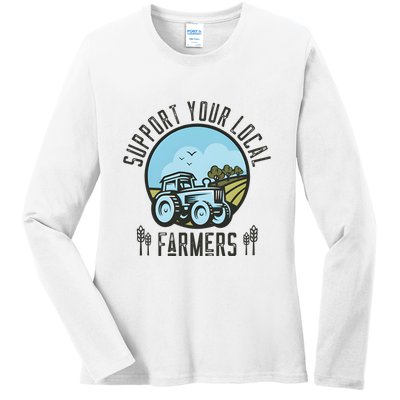 Support Your Local Farmers Ladies Long Sleeve Shirt