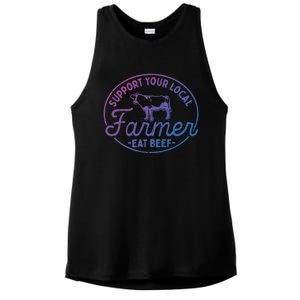 Support Your Local Farmer Eat Beef Great Gift Ladies PosiCharge Tri-Blend Wicking Tank