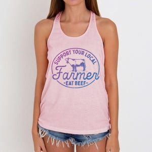 Support Your Local Farmer Eat Beef Great Gift Women's Knotted Racerback Tank