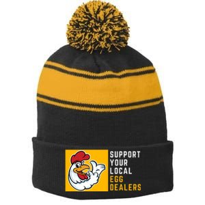 Support Your Local Egg Dealers,Chicken Lover Stripe Pom Pom Beanie