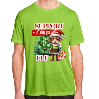 Support Your Local Elf Candy Cane Christmas Tree Gift Adult ChromaSoft Performance T-Shirt