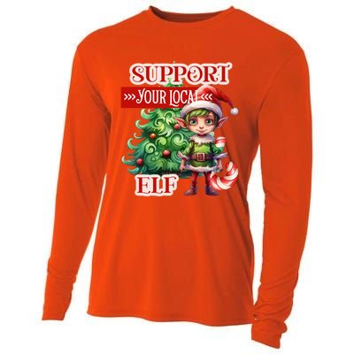 Support Your Local Elf Candy Cane Christmas Tree Gift Cooling Performance Long Sleeve Crew