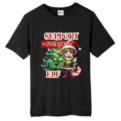 Support Your Local Elf Candy Cane Christmas Tree Gift Tall Fusion ChromaSoft Performance T-Shirt