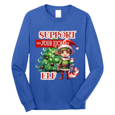 Support Your Local Elf Candy Cane Christmas Tree Gift Long Sleeve Shirt