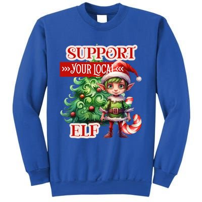 Support Your Local Elf Candy Cane Christmas Tree Gift Sweatshirt