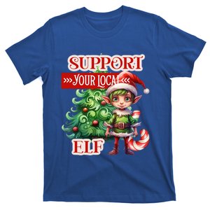 Support Your Local Elf Candy Cane Christmas Tree Gift T-Shirt