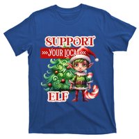 Support Your Local Elf Candy Cane Christmas Tree Gift T-Shirt