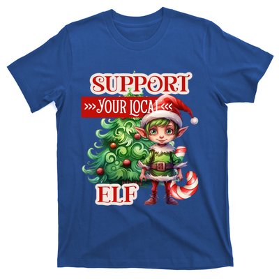 Support Your Local Elf Candy Cane Christmas Tree Gift T-Shirt