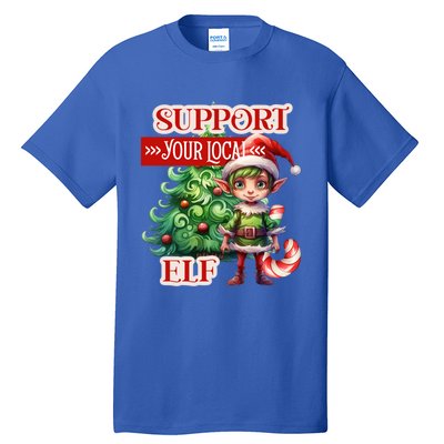 Support Your Local Elf Candy Cane Christmas Tree Gift Tall T-Shirt