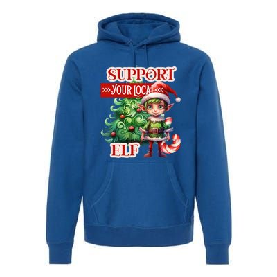 Support Your Local Elf Candy Cane Christmas Tree Gift Premium Hoodie