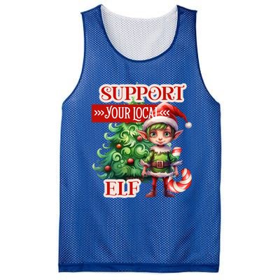 Support Your Local Elf Candy Cane Christmas Tree Gift Mesh Reversible Basketball Jersey Tank