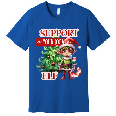 Support Your Local Elf Candy Cane Christmas Tree Gift Premium T-Shirt