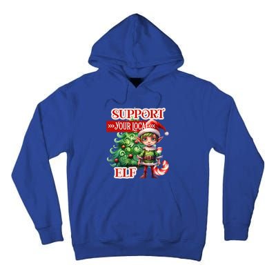 Support Your Local Elf Candy Cane Christmas Tree Gift Tall Hoodie