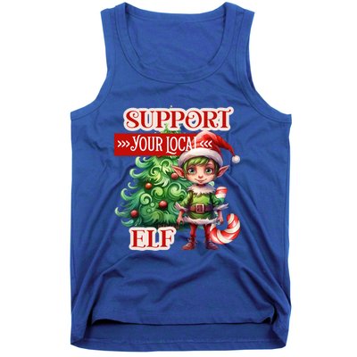 Support Your Local Elf Candy Cane Christmas Tree Gift Tank Top