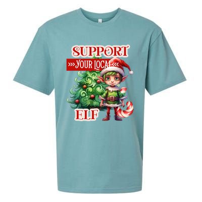 Support Your Local Elf Candy Cane Christmas Tree Gift Sueded Cloud Jersey T-Shirt