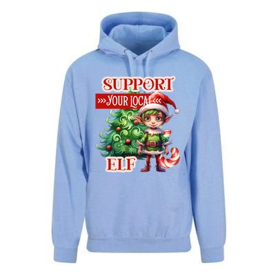 Support Your Local Elf Candy Cane Christmas Tree Gift Unisex Surf Hoodie