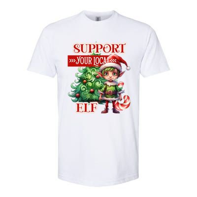 Support Your Local Elf Candy Cane Christmas Tree Gift Softstyle CVC T-Shirt