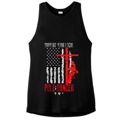 Support Your Local Pole Dancer Electric Lineman Ladies PosiCharge Tri-Blend Wicking Tank