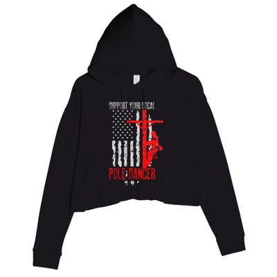 Support Your Local Pole Dancer Electric Lineman Crop Fleece Hoodie