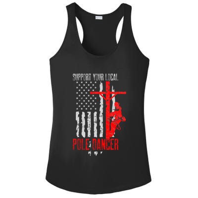 Support Your Local Pole Dancer Electric Lineman Ladies PosiCharge Competitor Racerback Tank